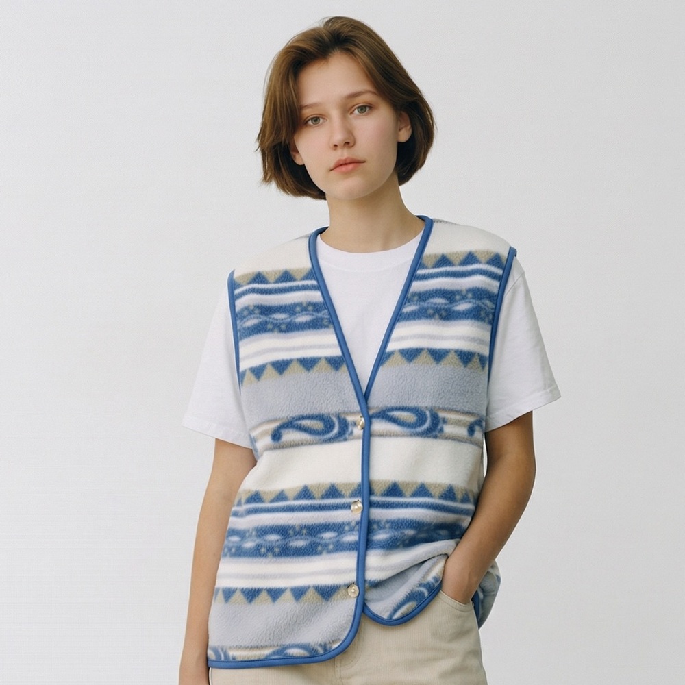 Vintage Jessie Blue Southwestern Fleece Button Vest